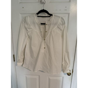 Spartina 449 White Ruffle Collar Blouse Size Small Button Front Long Sleeve